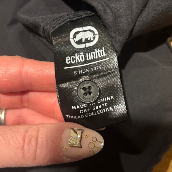 Ecko Black Short Sleeve Button Up Shirt, Military Style Size L - Picture 9 of 9